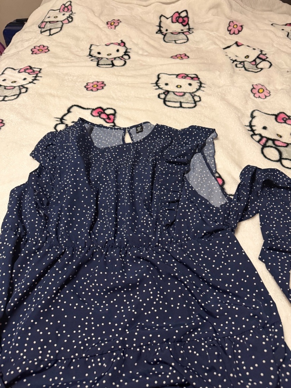 Navy Blue Polka Dot Tiered Midi Dress - Picture 5 of 6